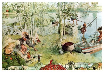  1897 Lienzo - Se abre la temporada del cangrejo de río 1897 Carl Larsson